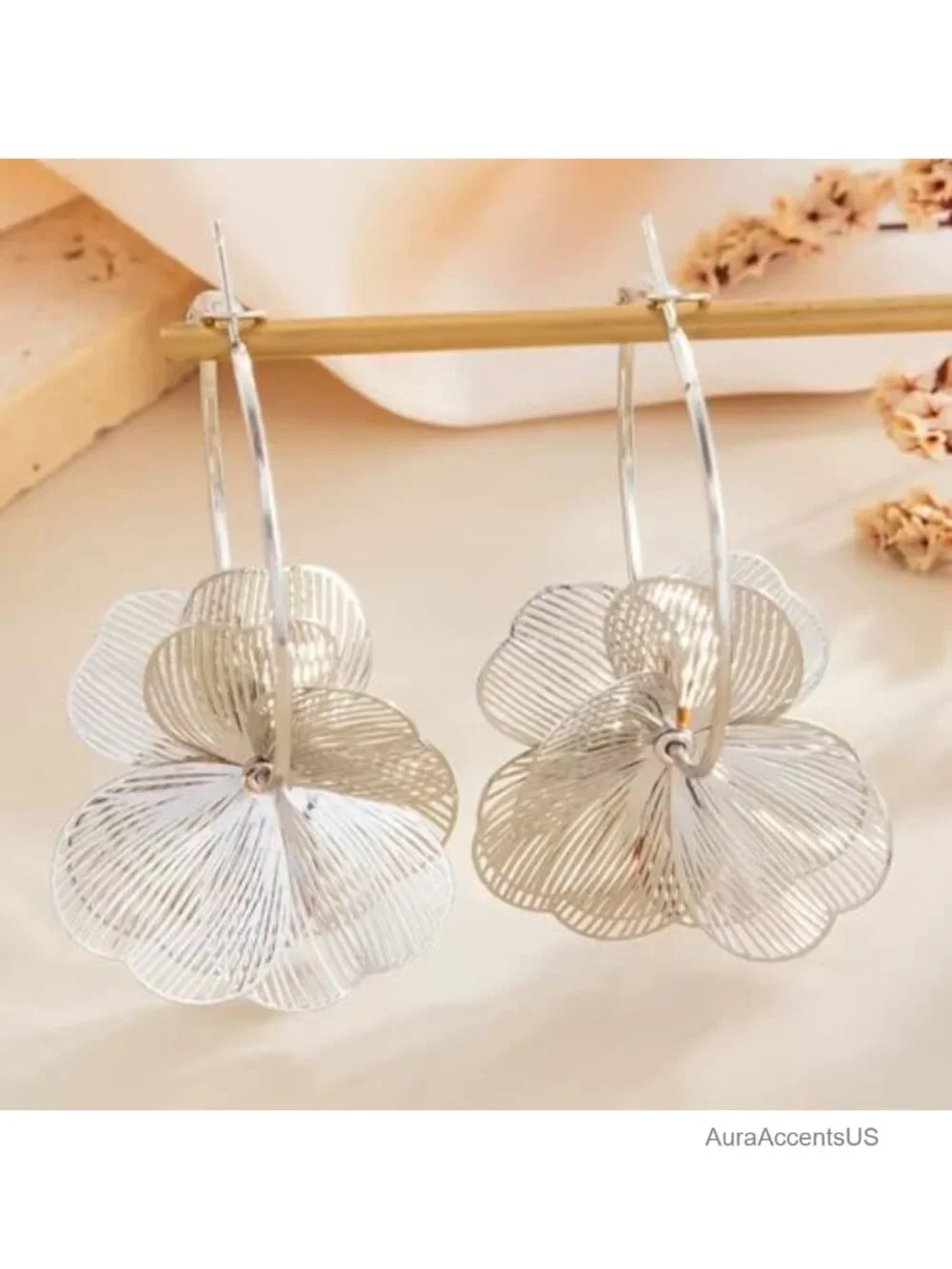 Gold Floral Drop Earrings for Women Statement Chunky Wedding Jewelry Gift